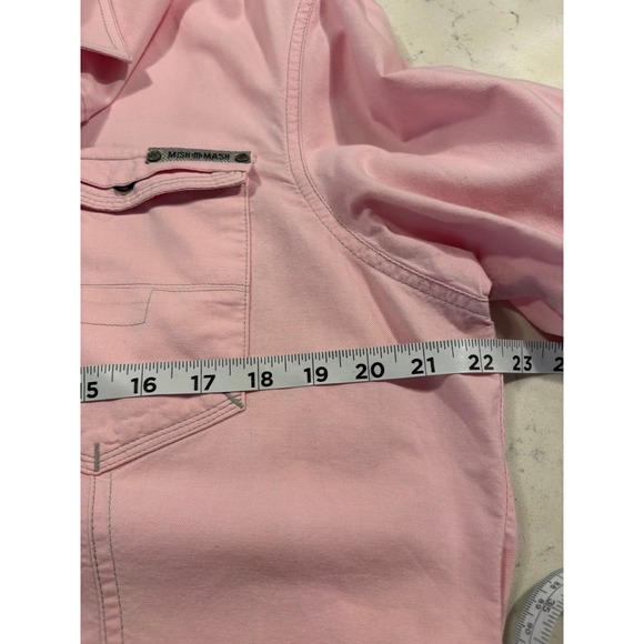 Mish Mash Mens XL Pink Utility Button Down Shirt Roll Tab Sleeve - Picture 6 of 11